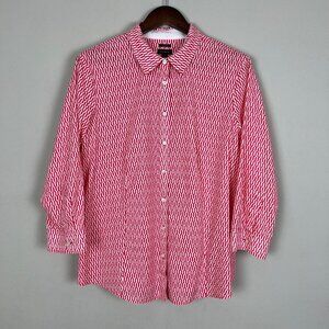Talbots Shirt Womens 16 Geometric Wrinkle Resistant 3/4 Sleeve Button Up Stretch